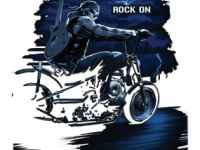 Рокер с гитарой на мотоцикле